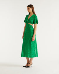 Robe longue May en soie - Green Jacquard