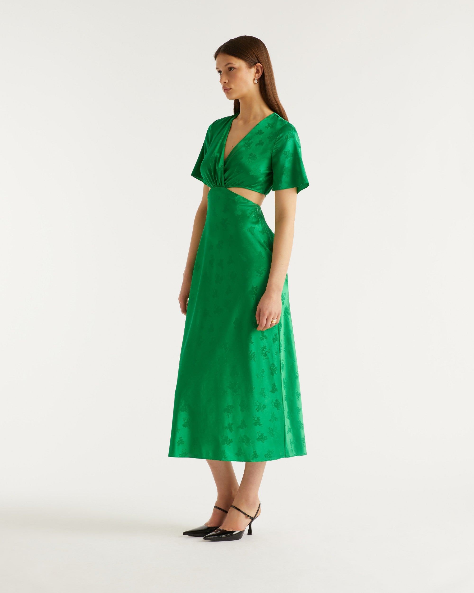 Robe longue May en soie - Green Jacquard