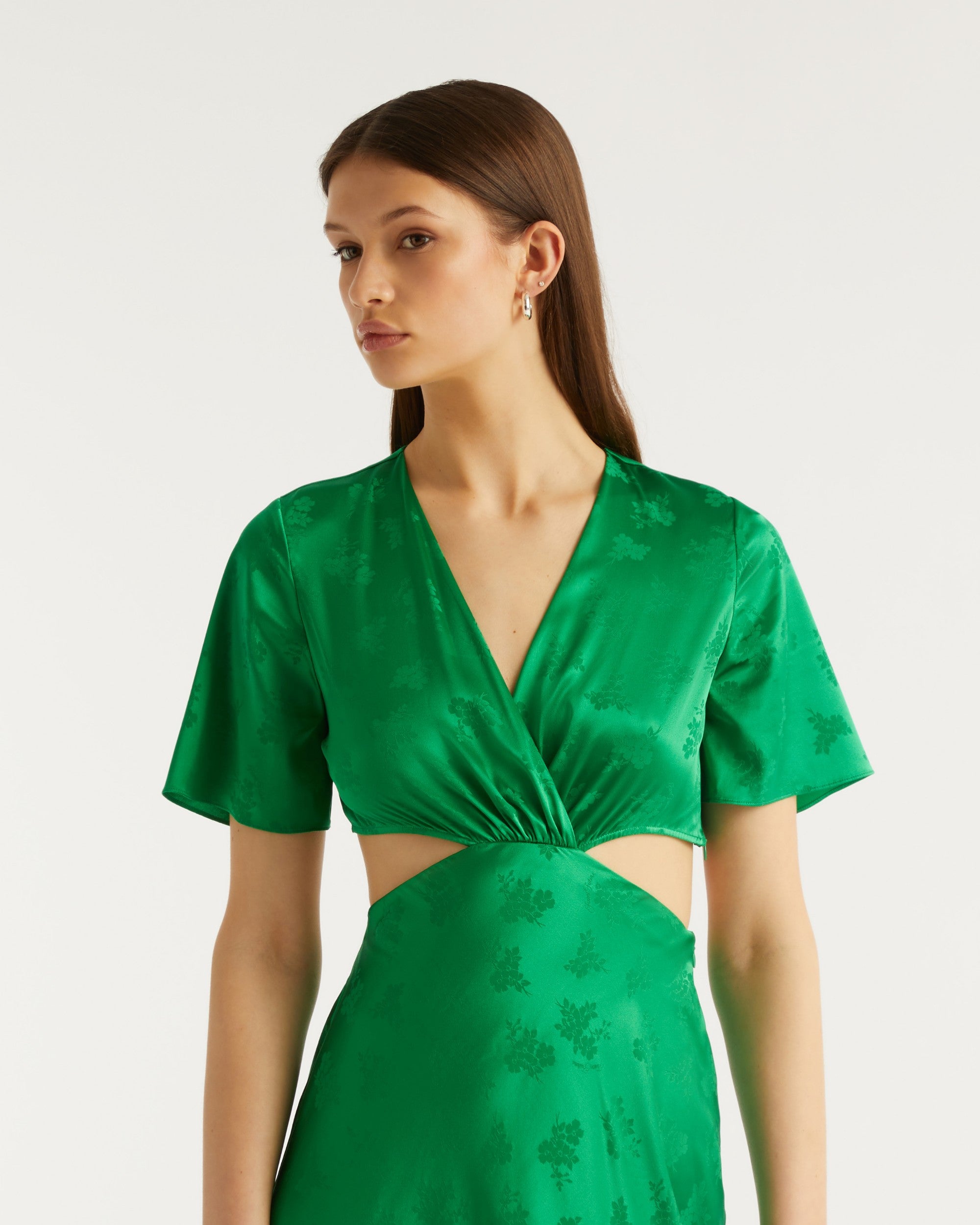 Robe longue May en soie - Green Jacquard