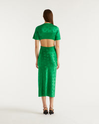 Robe longue May en soie - Green Jacquard