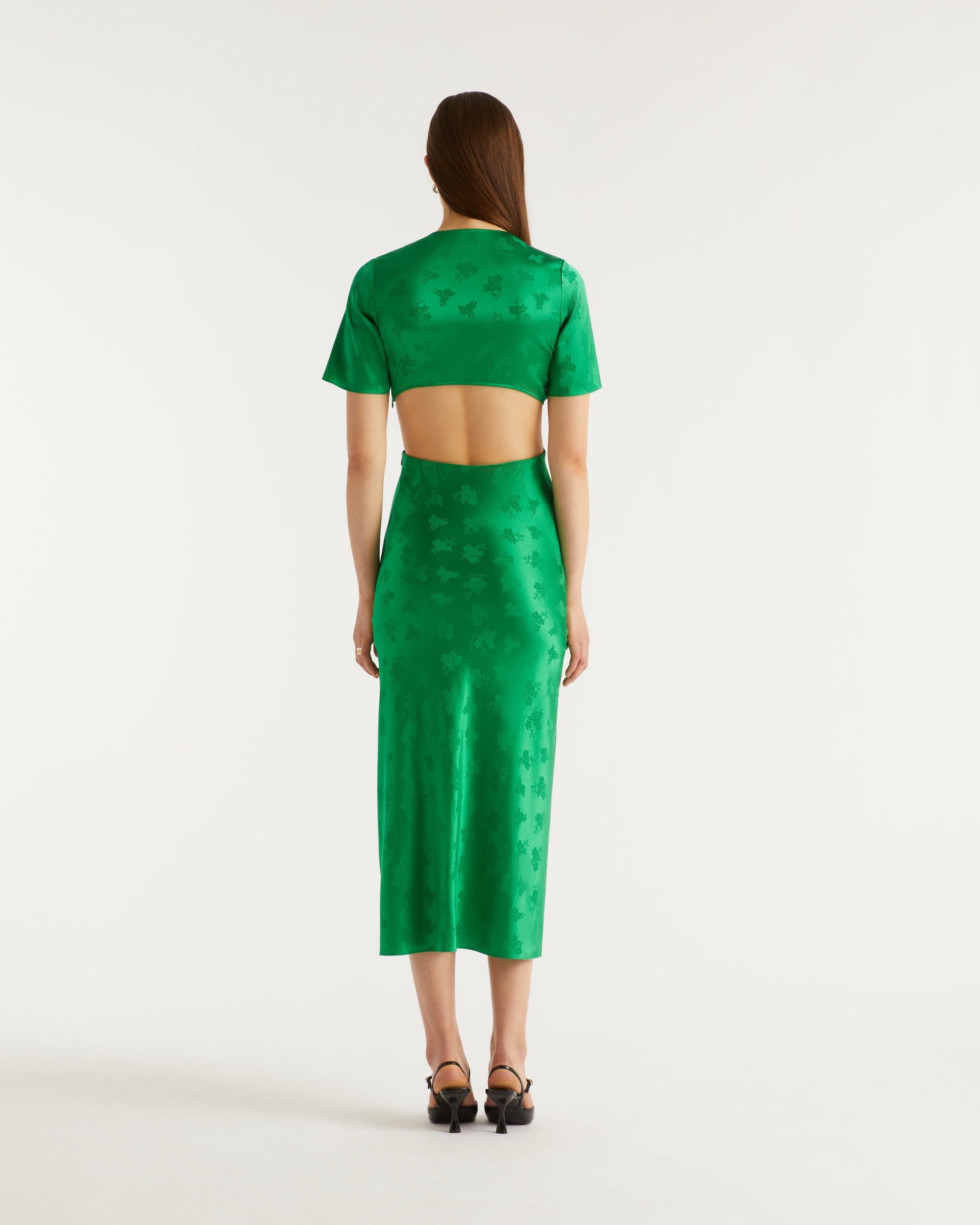 Robe longue May en soie - Green Jacquard