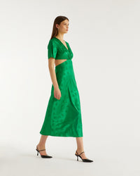 Robe longue May en soie - Green Jacquard