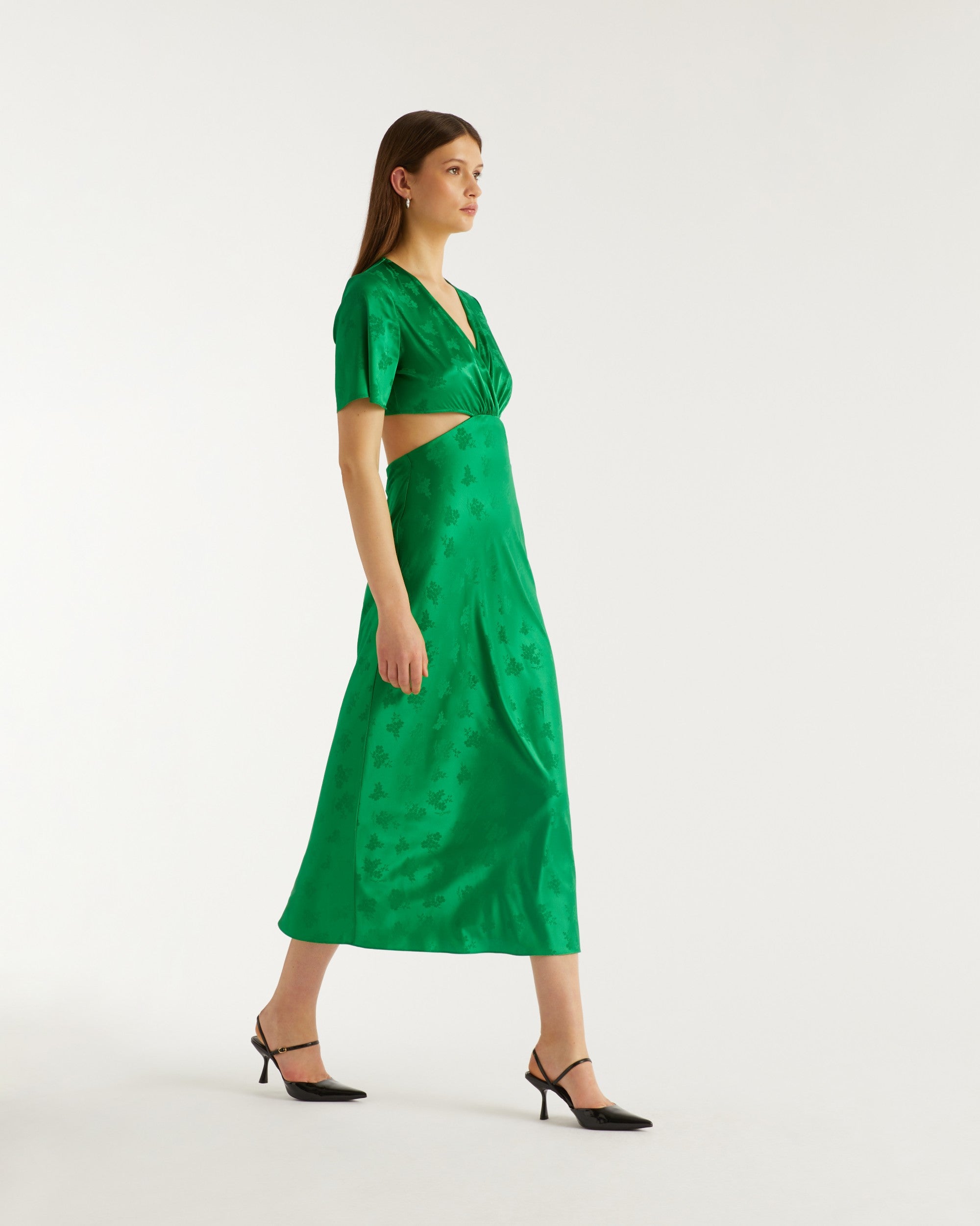 Robe longue May en soie - Green Jacquard