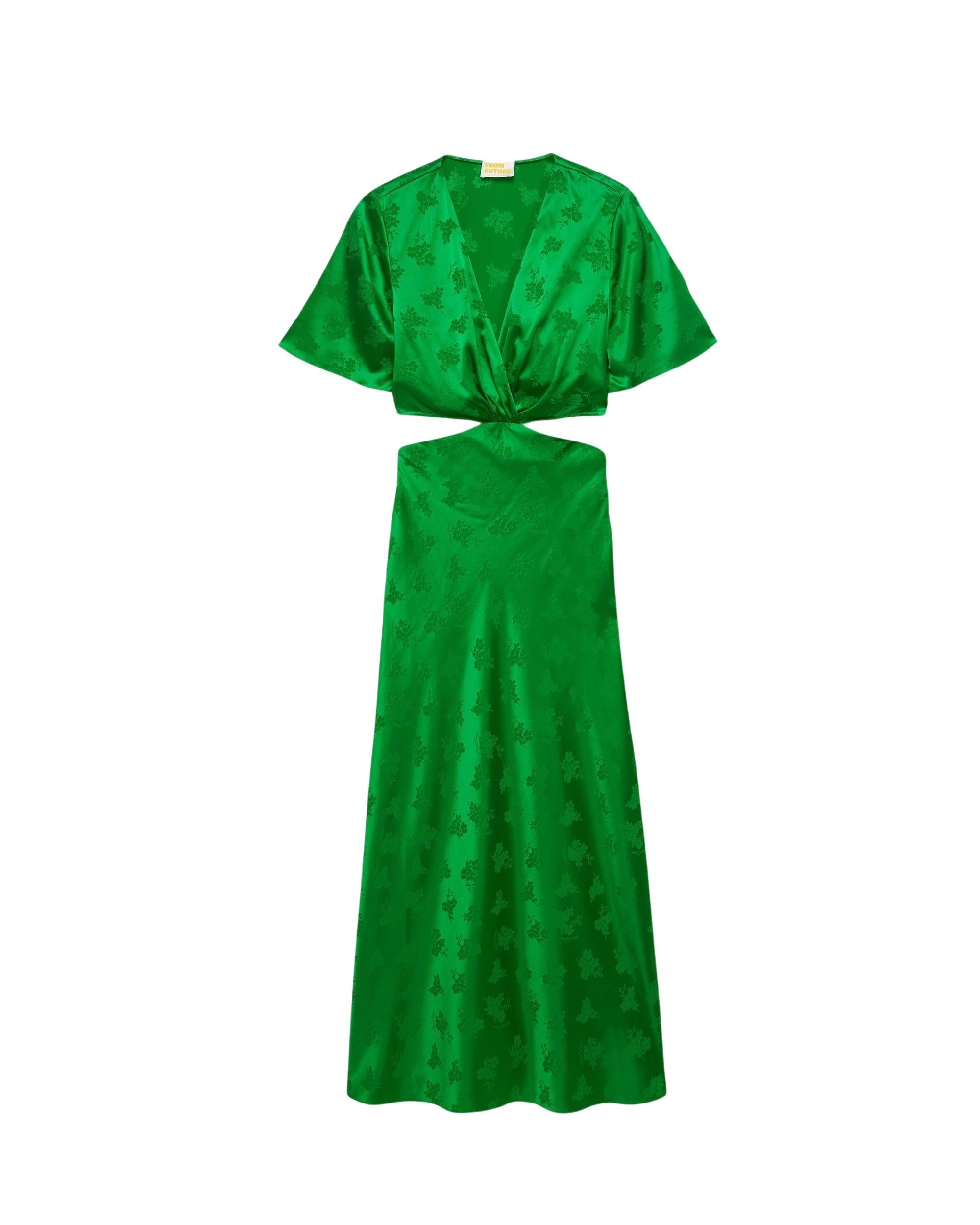 Robe longue May en soie - Green Jacquard