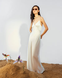 Robe longue Georgia en soie - Ecru