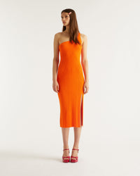 Robe longue asymétrique et fendu en laine mérinos - Beach Orange