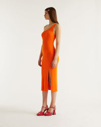 Robe longue asymétrique et fendu en laine mérinos - Beach Orange