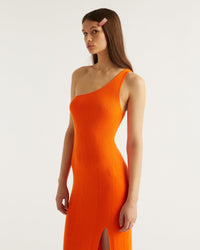 Robe longue asymétrique et fendu en laine mérinos - Beach Orange