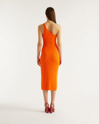 Robe longue asymétrique et fendu en laine mérinos - Beach Orange