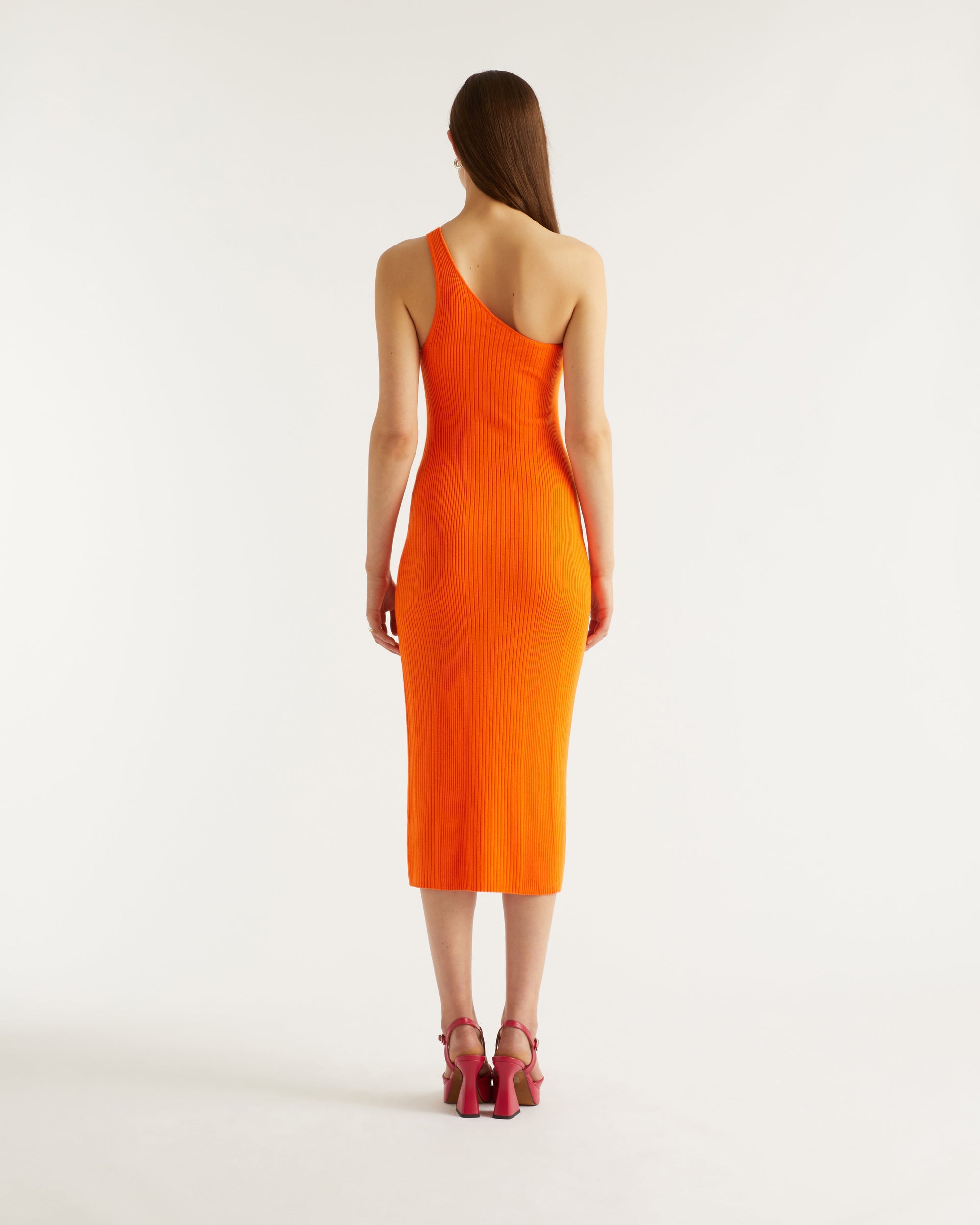 Robe longue asymétrique et fendu en laine mérinos - Beach Orange