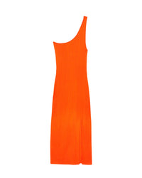 Robe longue asymétrique et fendu en laine mérinos - Beach Orange