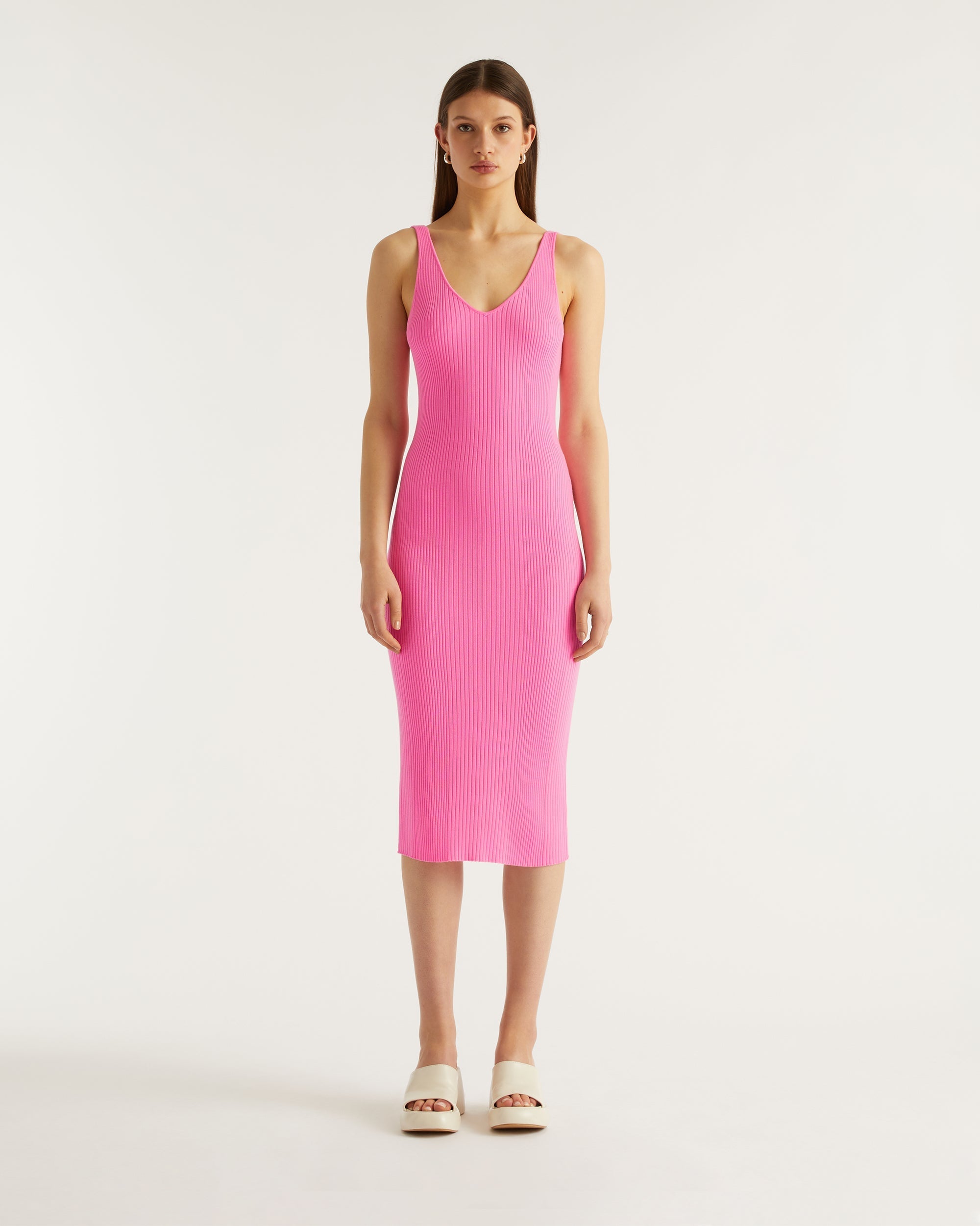 Robe longue à dos plongeant en laine mérinos - Party Pink