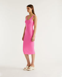 Robe longue à dos plongeant en laine mérinos - Party Pink