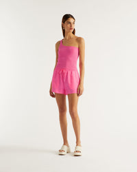 Short Rubie court et fluide en soie - Pink Jacquard