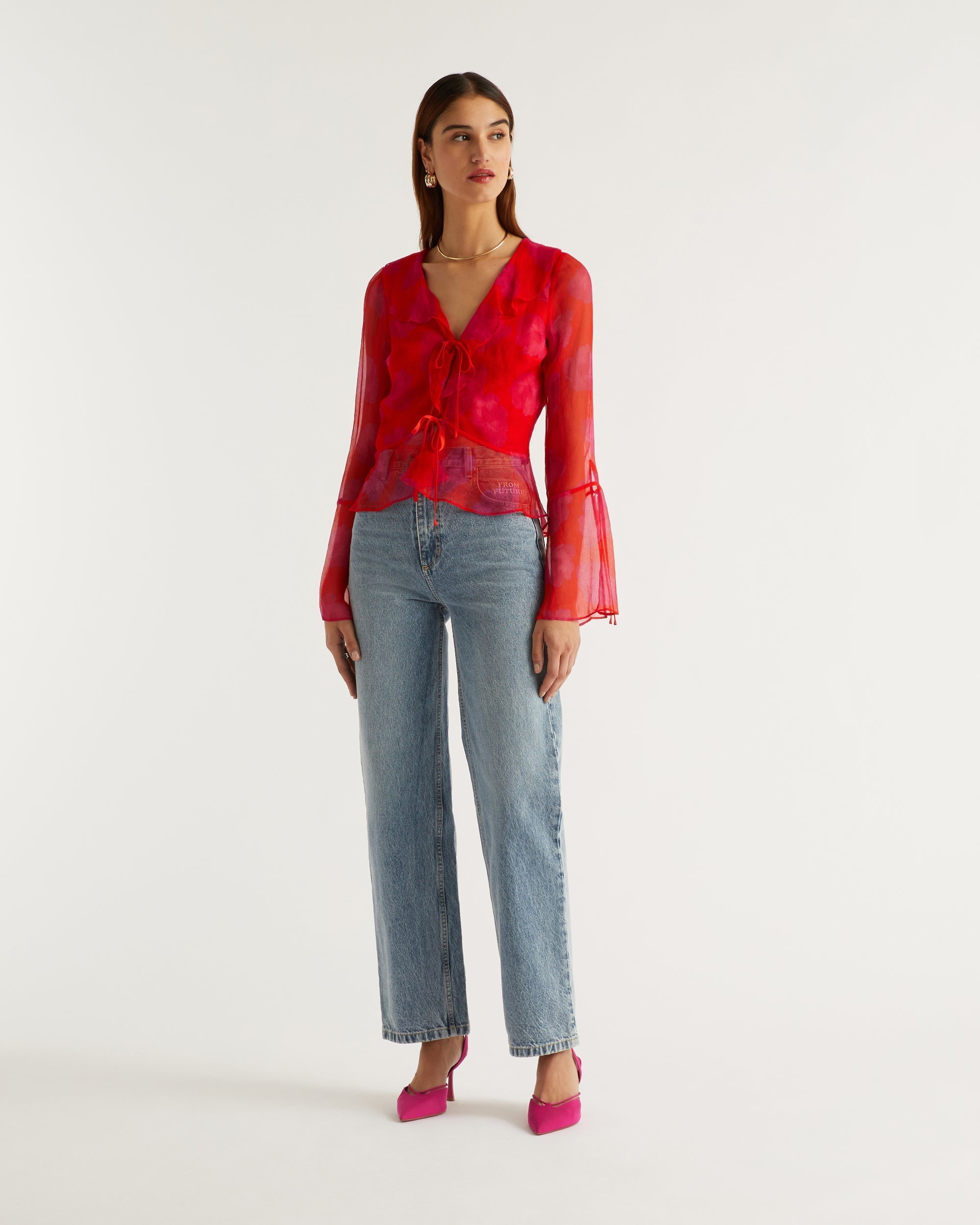 Blouse à manches longues Rachel en soie - Red Poppy