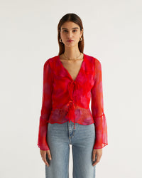 Blouse à manches longues Rachel en soie - Red Poppy