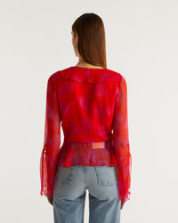 Blouse à manches longues Rachel en soie - Red Poppy