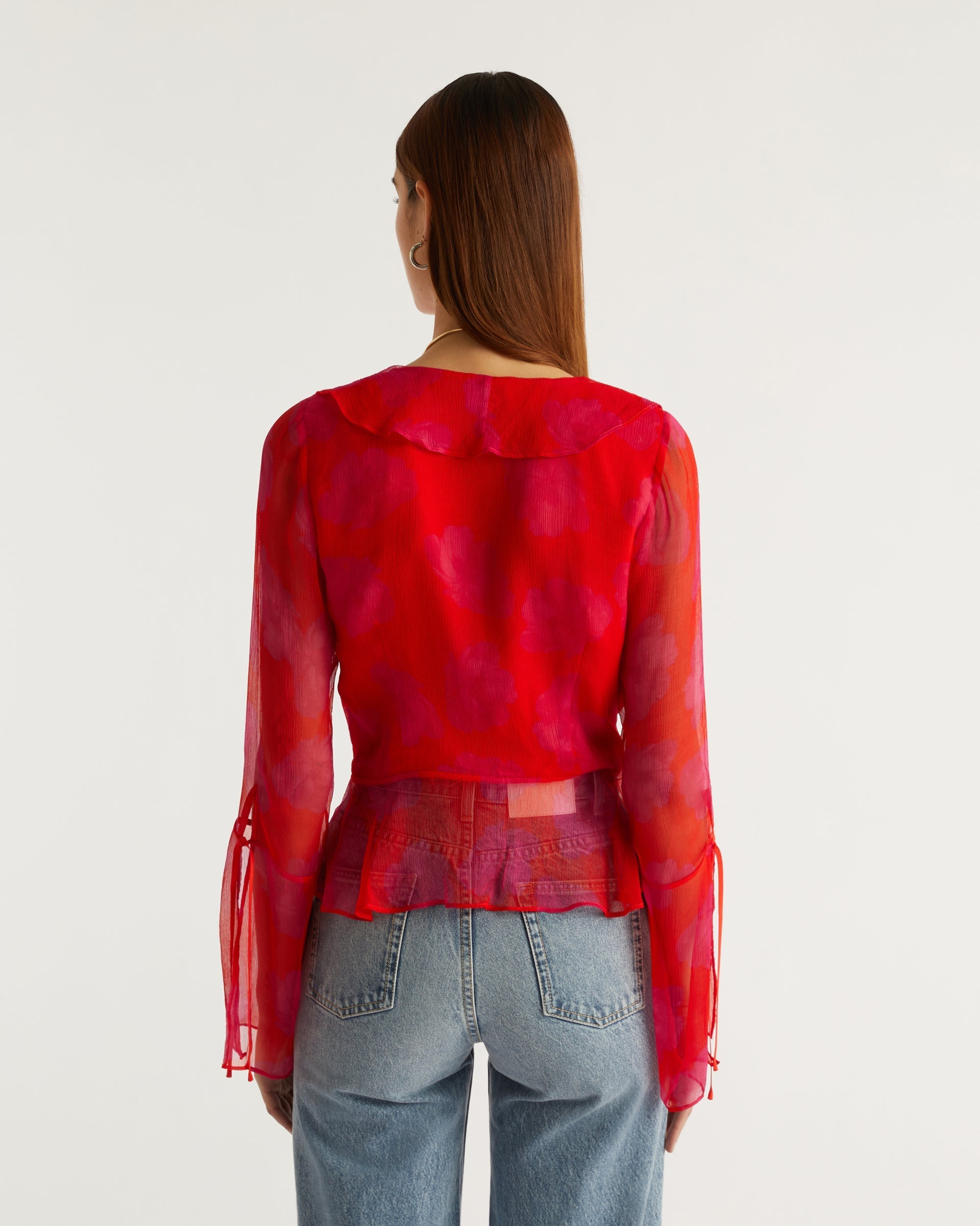 Blouse à manches longues Rachel en soie - Red Poppy