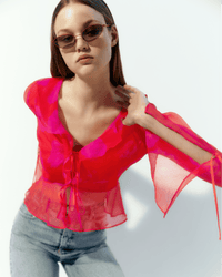 Blouse à manches longues Rachel en soie - Red Poppy