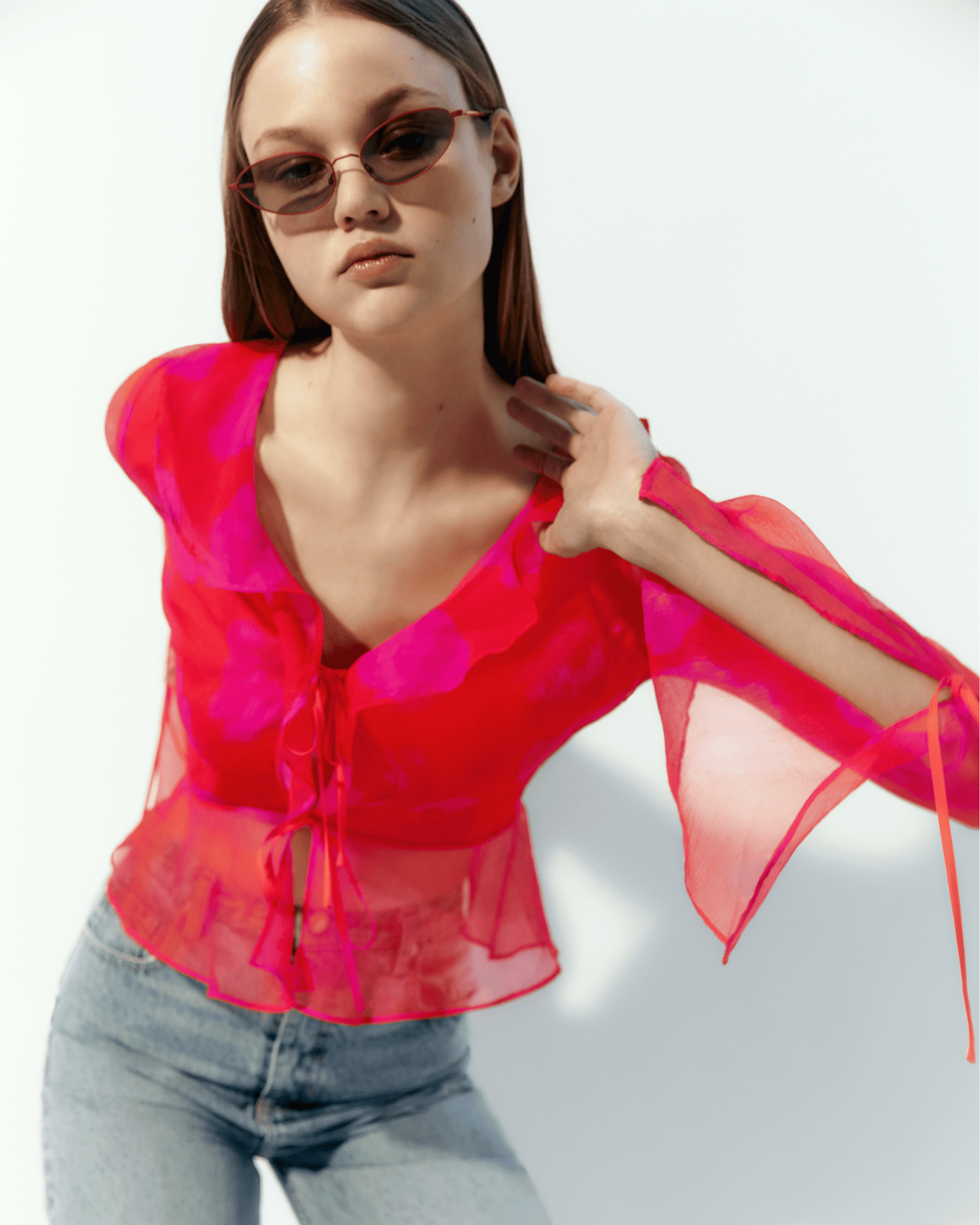 Blouse à manches longues Rachel en soie - Red Poppy