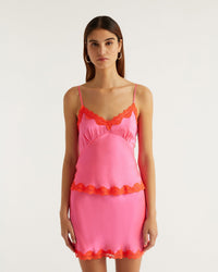Caraco Amanda en soie - Neon Pink