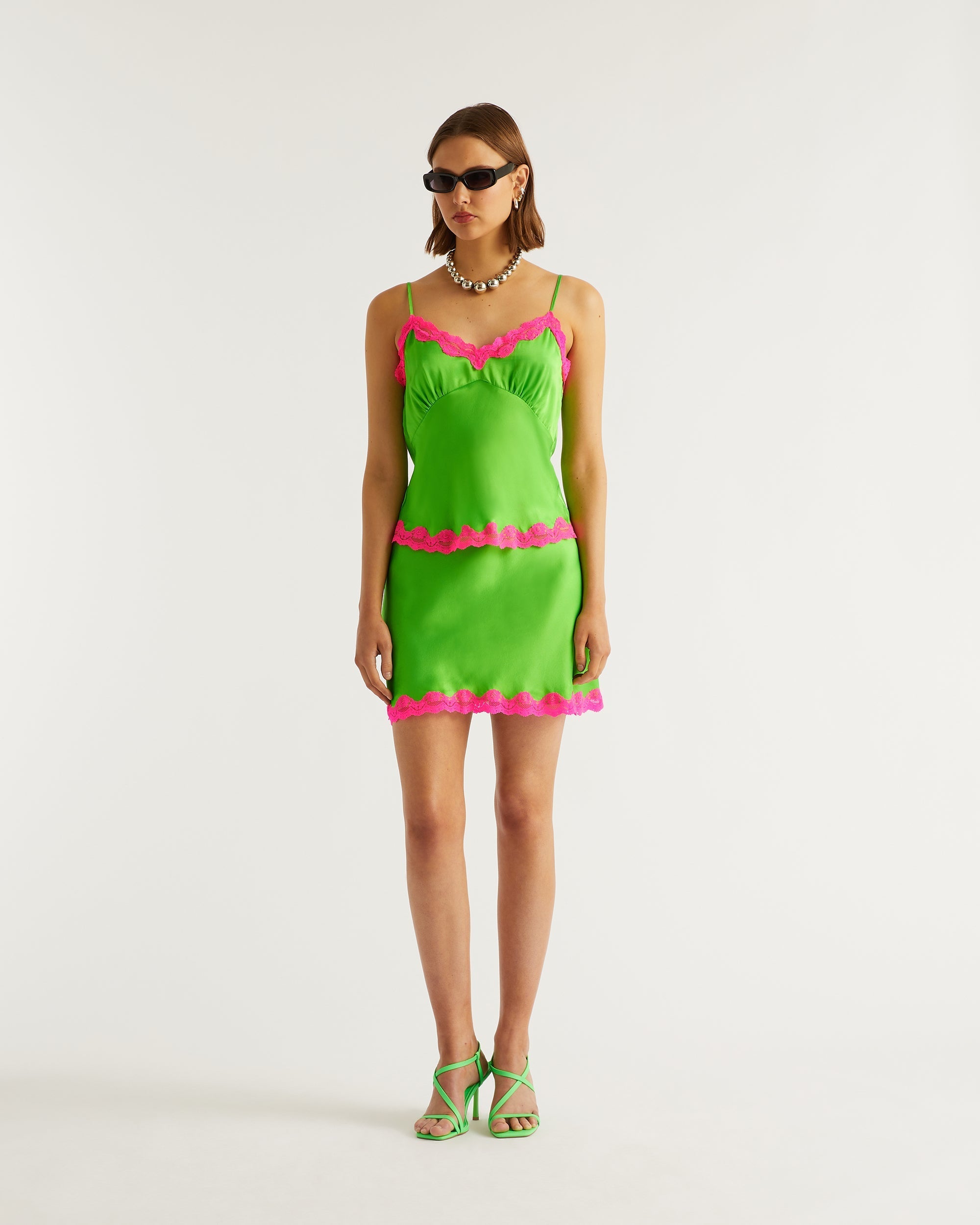 Caraco Amanda en soie - Neon Green