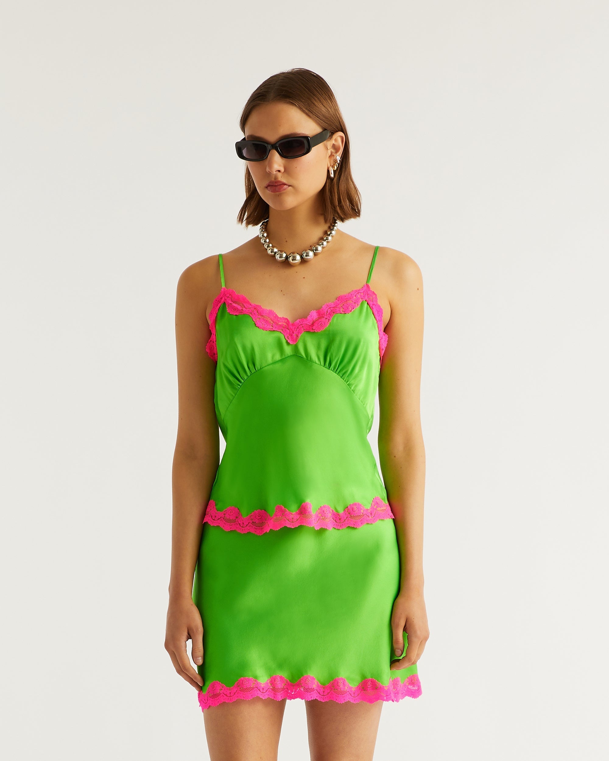 Caraco Amanda en soie - Neon Green