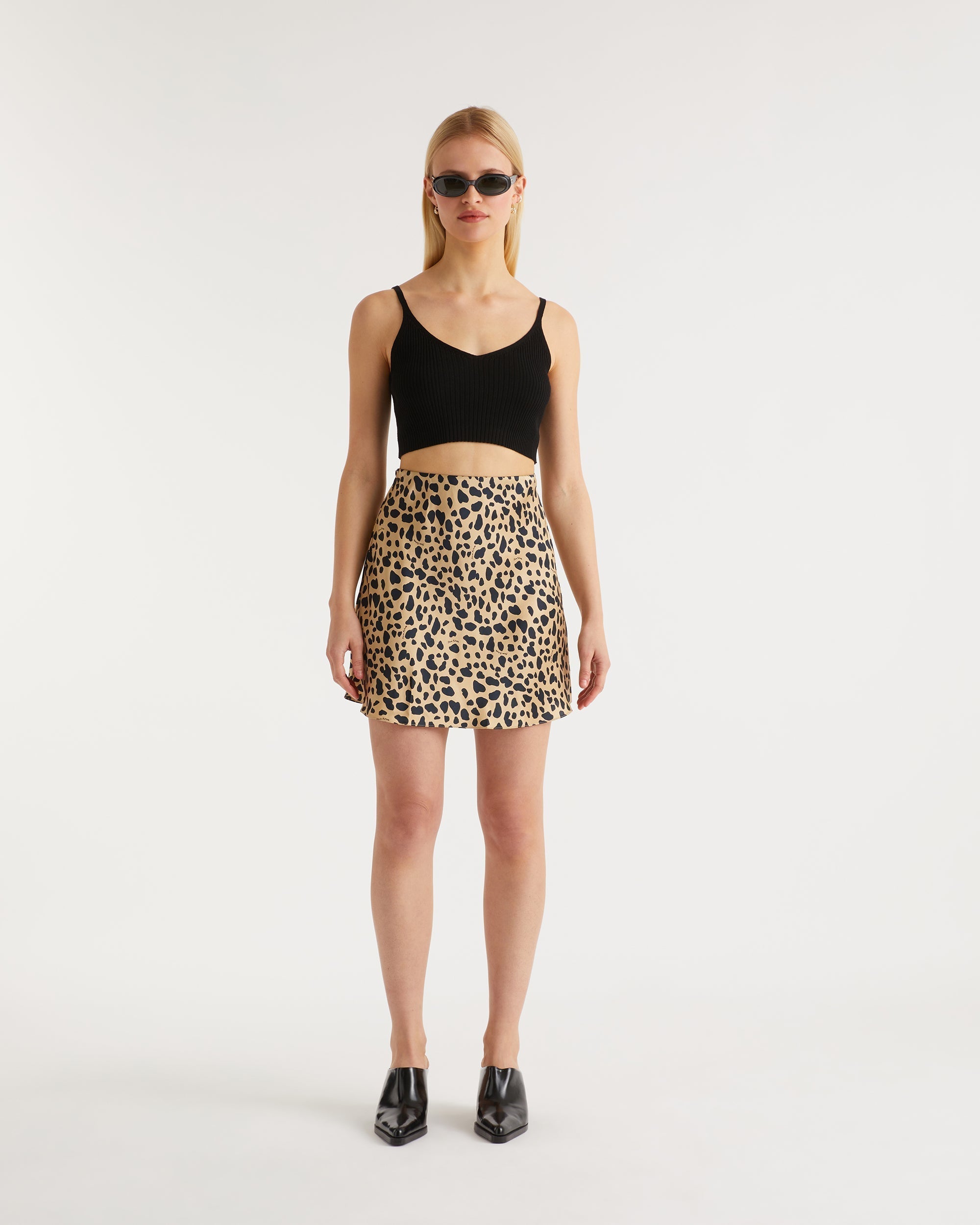 Crop top à côtes en laine mérinos - Black