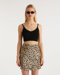 Crop top à côtes en laine mérinos - Black
