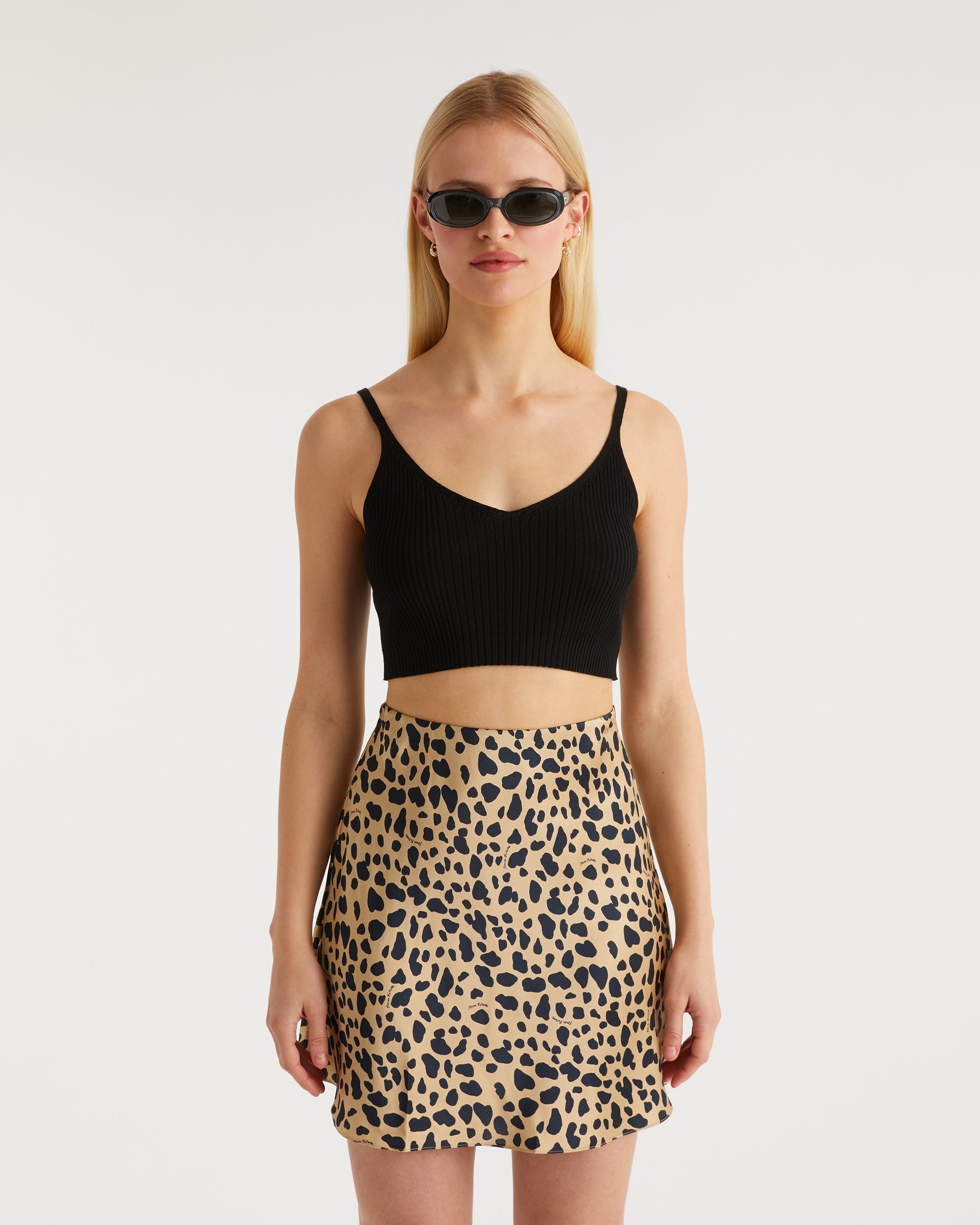 Crop top à côtes en laine mérinos - Black