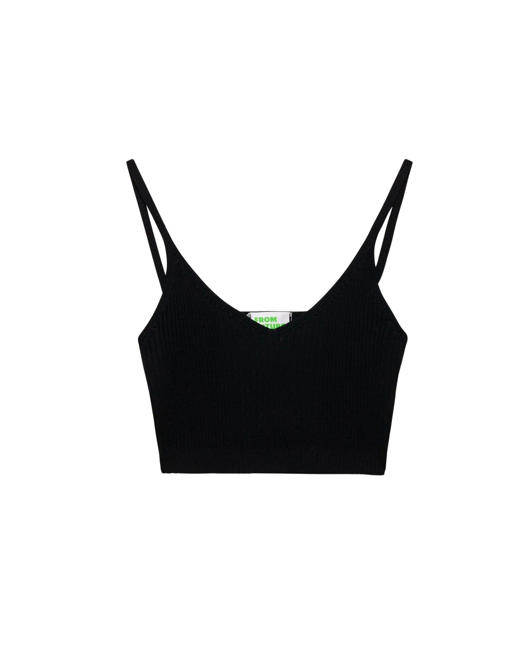 Crop top à côtes en laine mérinos - Black