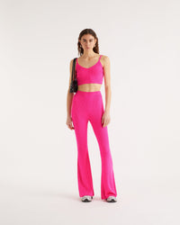 Crop top à côtes en laine mérinos - Summer Fuchsia