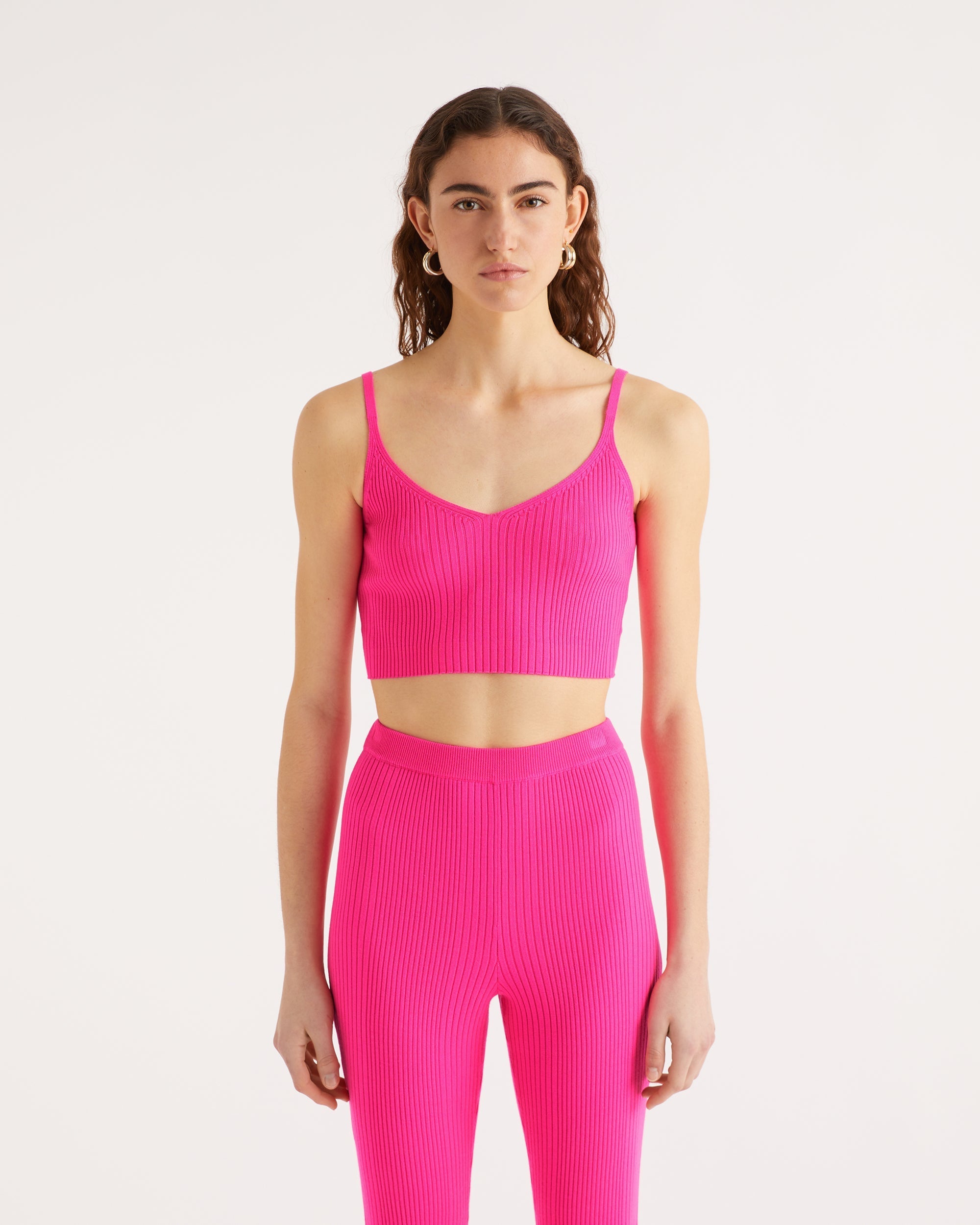 Crop top à côtes en laine mérinos - Summer Fuchsia