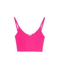 Crop top à côtes en laine mérinos - Summer Fuchsia