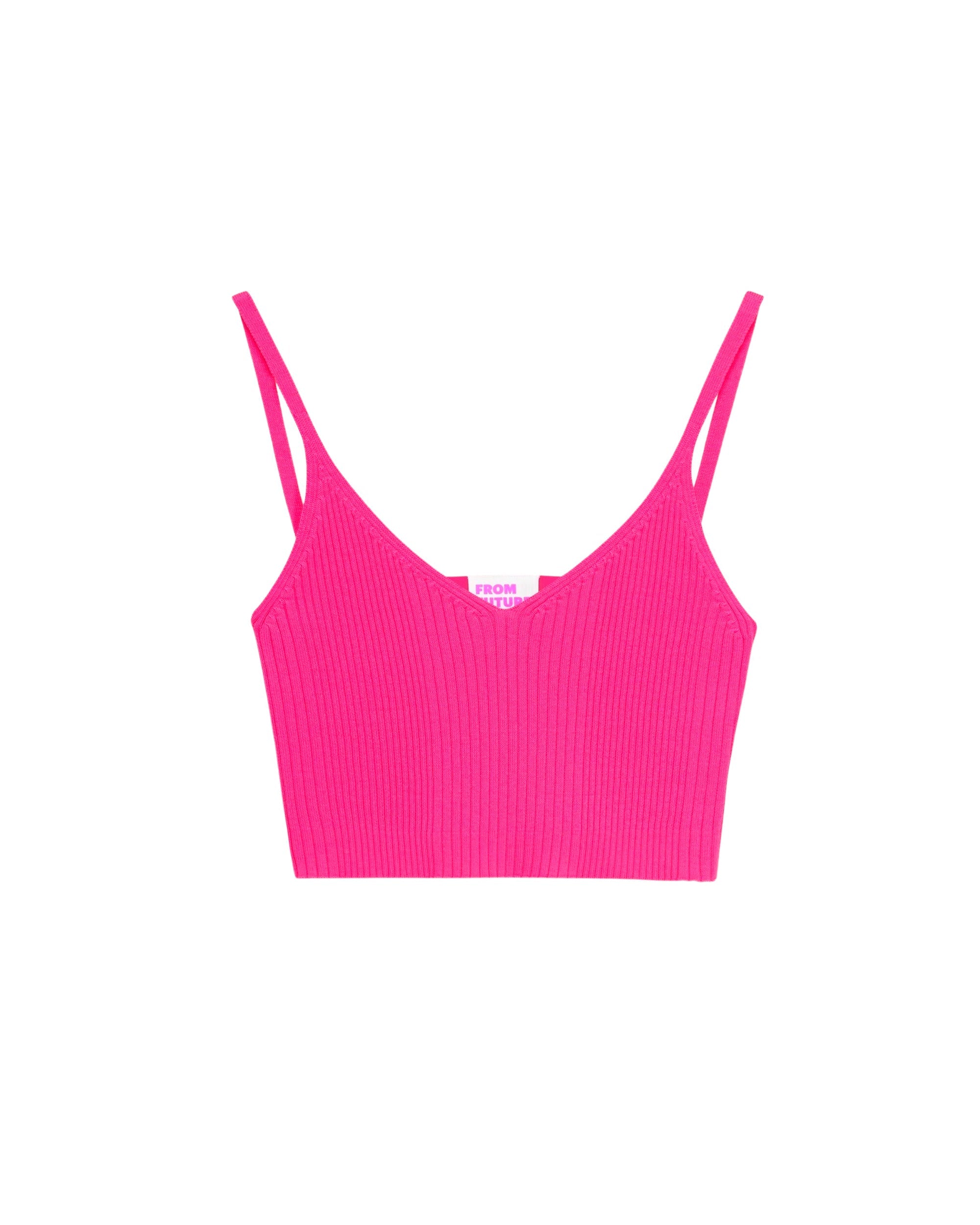 Crop top à côtes en laine mérinos - Summer Fuchsia