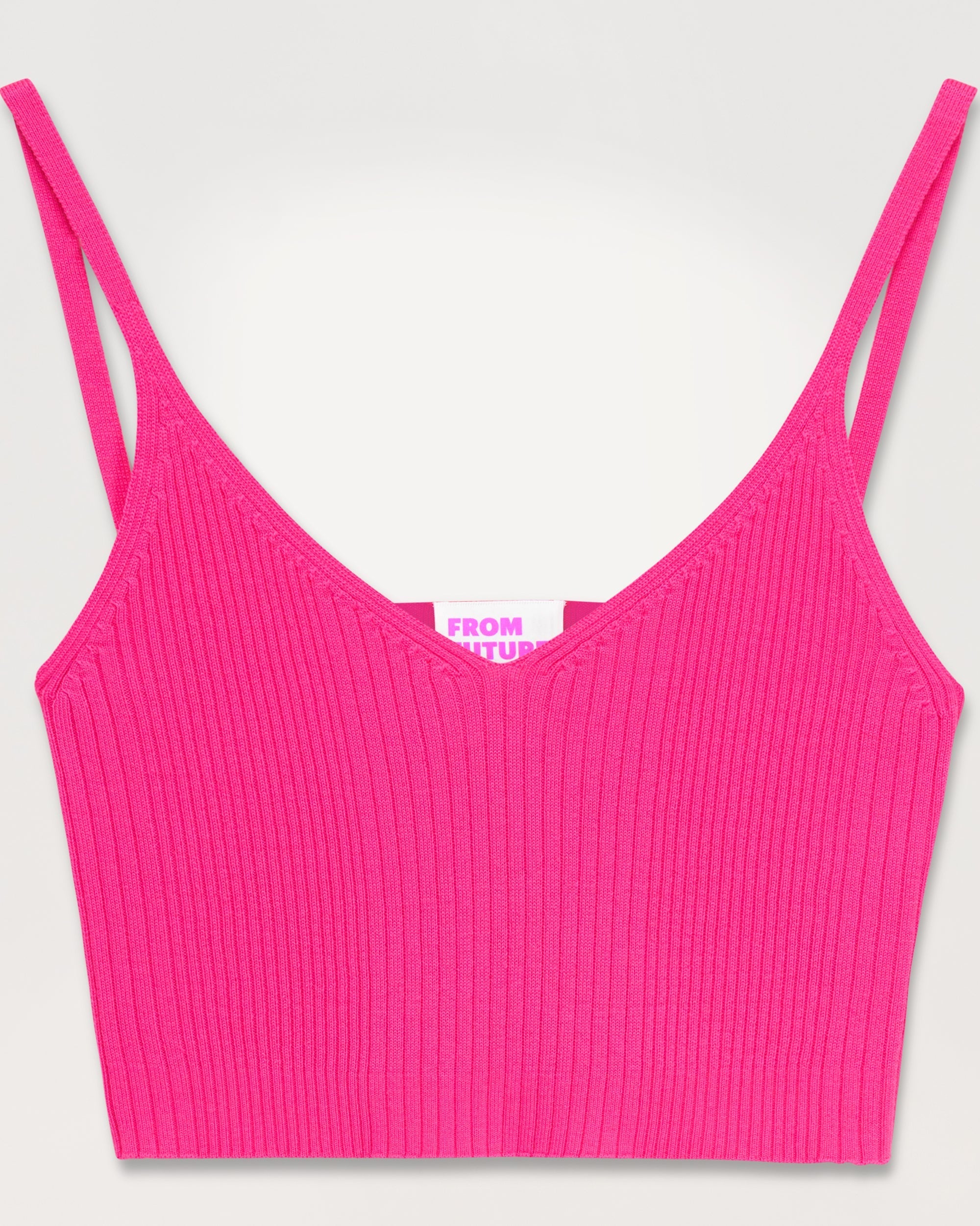 Crop top à côtes en laine mérinos - Summer Fuchsia