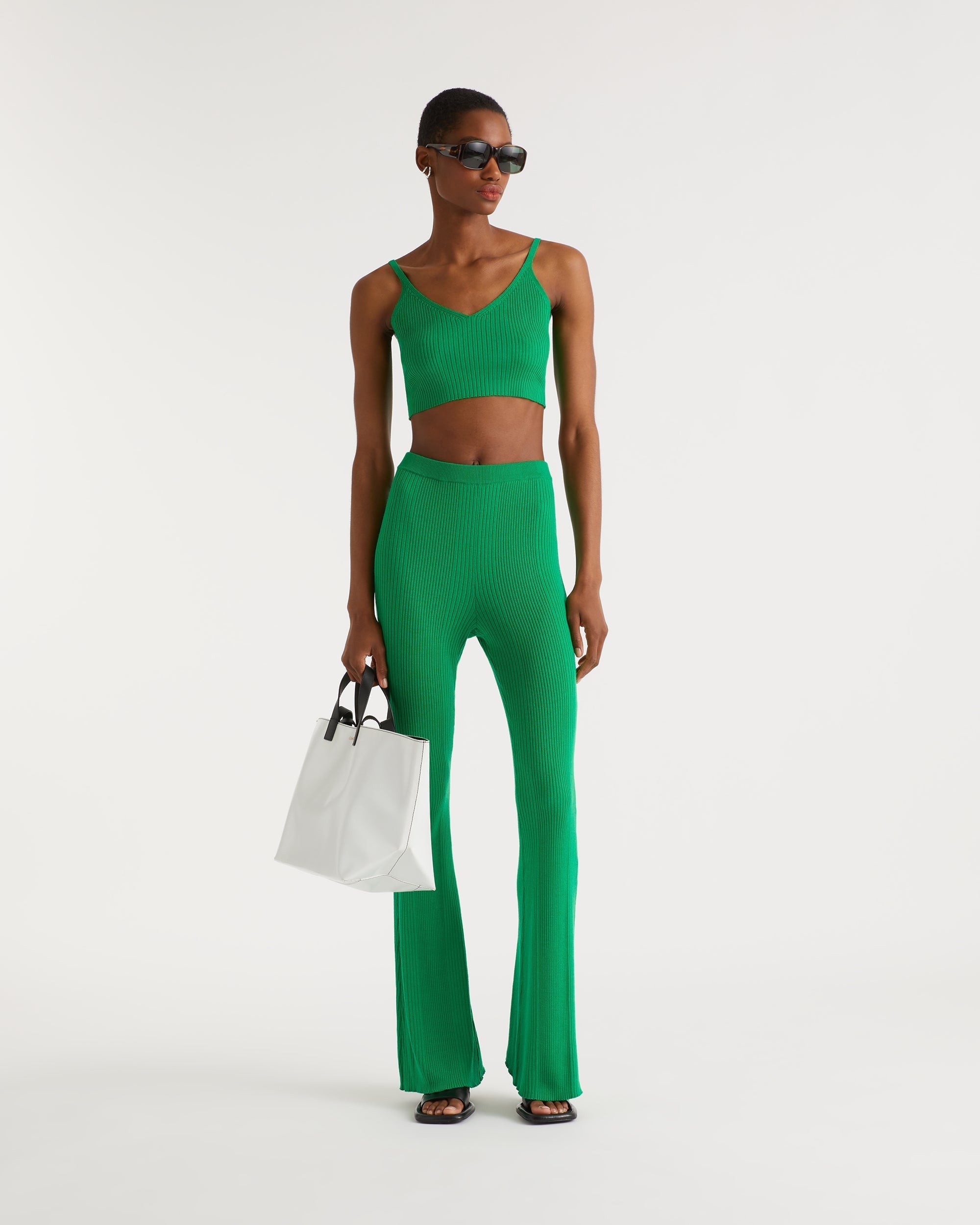 Crop top à côtes en laine mérinos - Summer Green