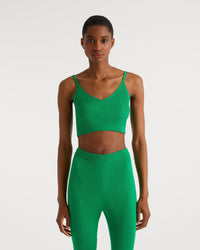 Crop top à côtes en laine mérinos - Summer Green