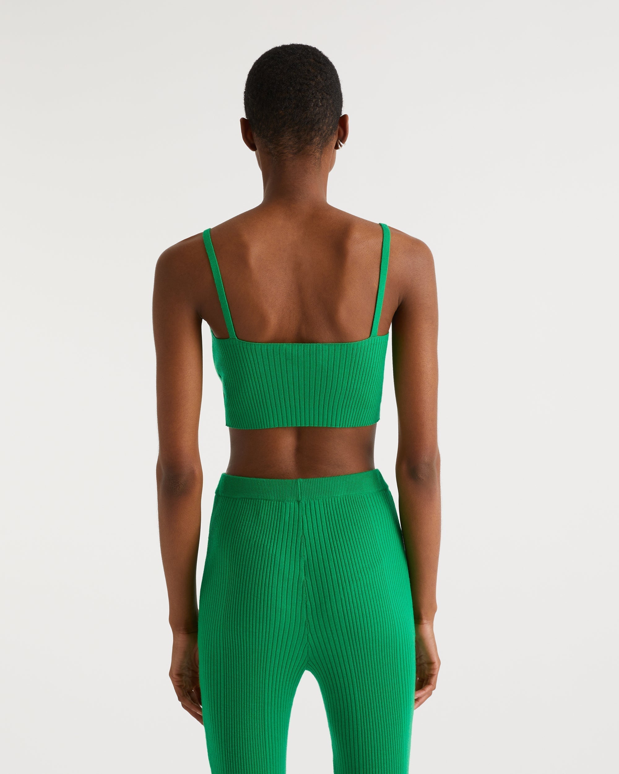 Crop top à côtes en laine mérinos - Summer Green