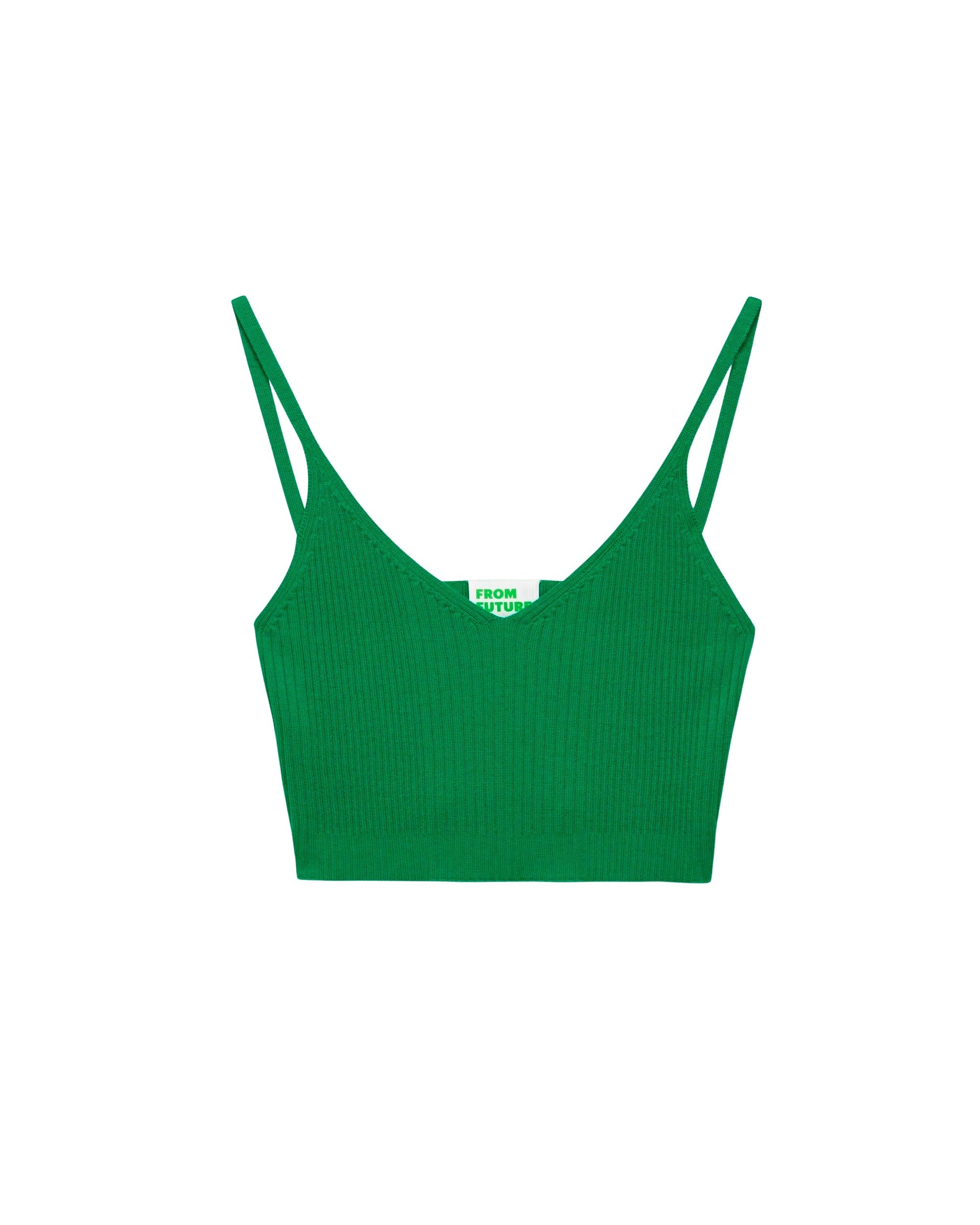 Crop top à côtes en laine mérinos - Summer Green