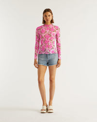 Top à col cheminé et imprimé fleuri - Big Roses