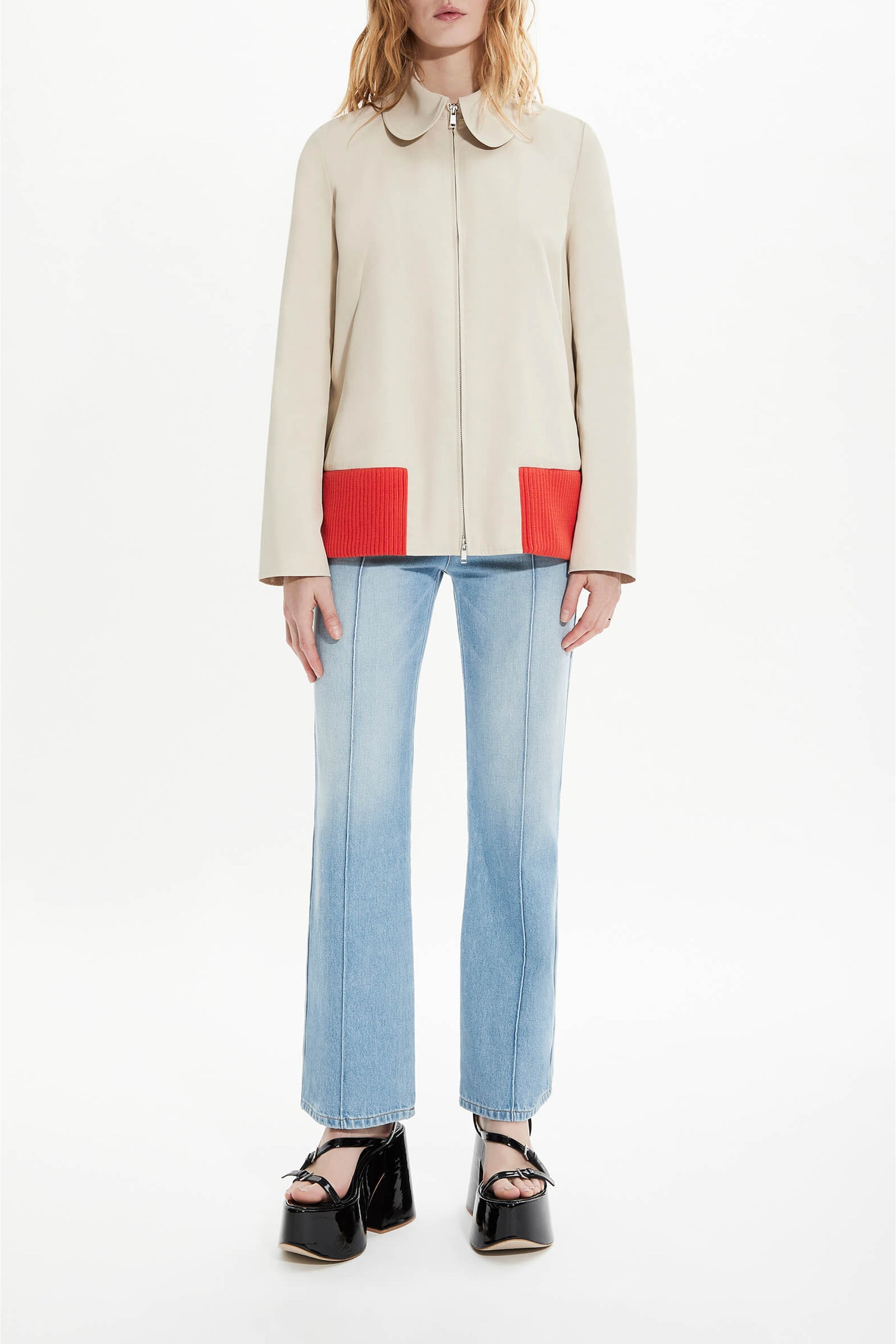 Veste col claudine à zip - Beige