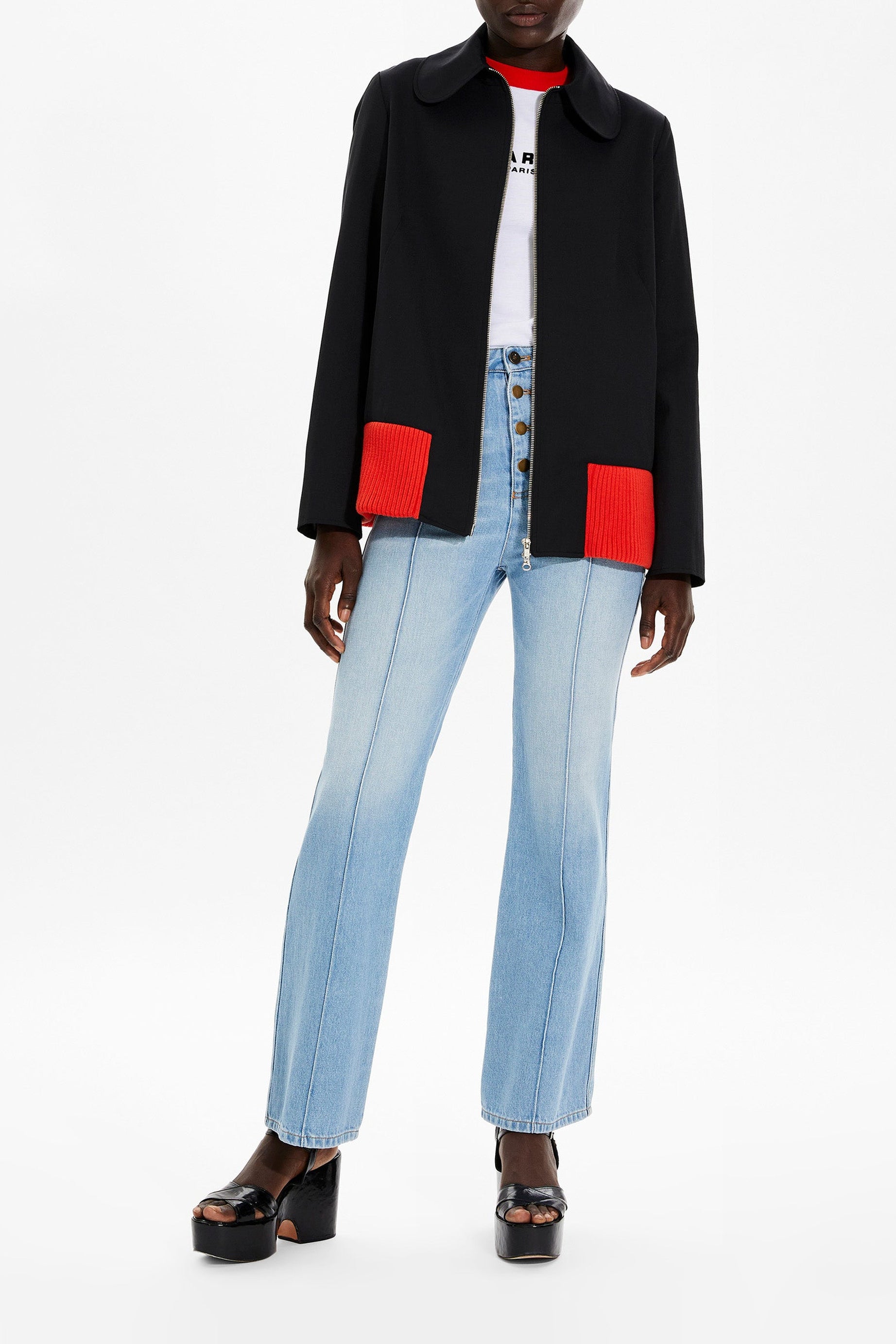 Veste col claudine à zip - Noir