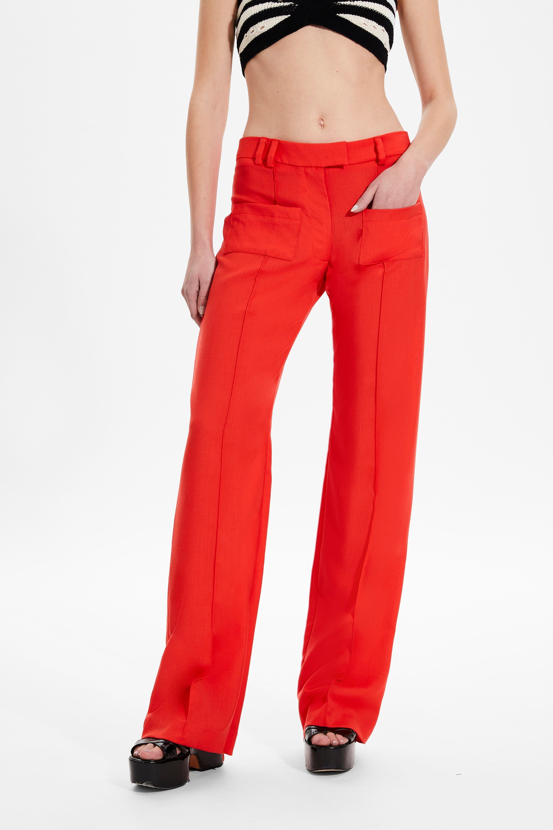 Pantalon droit à ourlets fendus - Corail