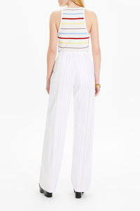 Pantalon droit rayé - Blanc