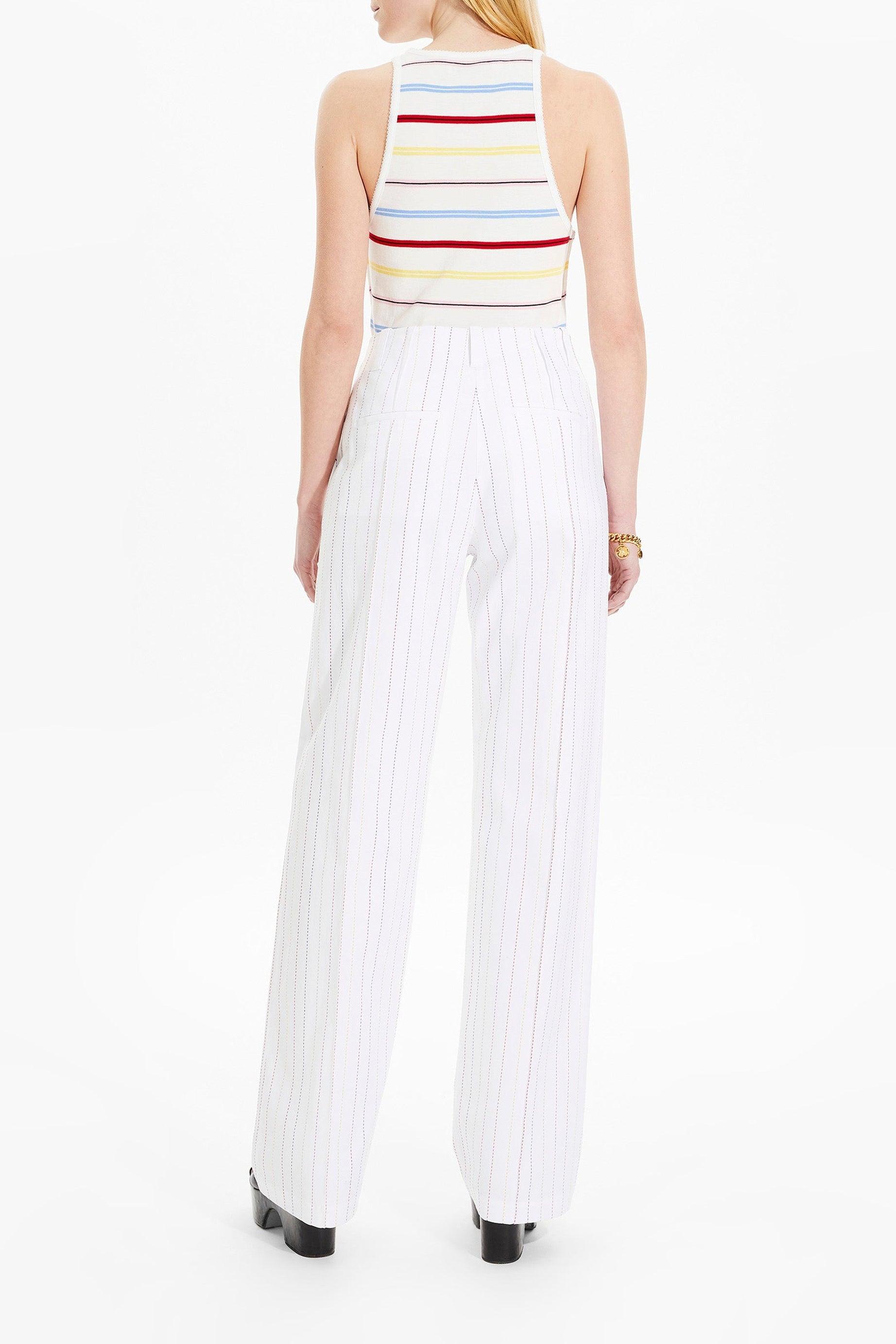 Pantalon droit rayé - Blanc