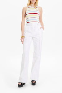 Pantalon droit rayé - Blanc