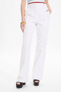 Pantalon droit rayé - Blanc