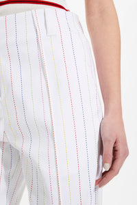 Pantalon droit rayé - Blanc