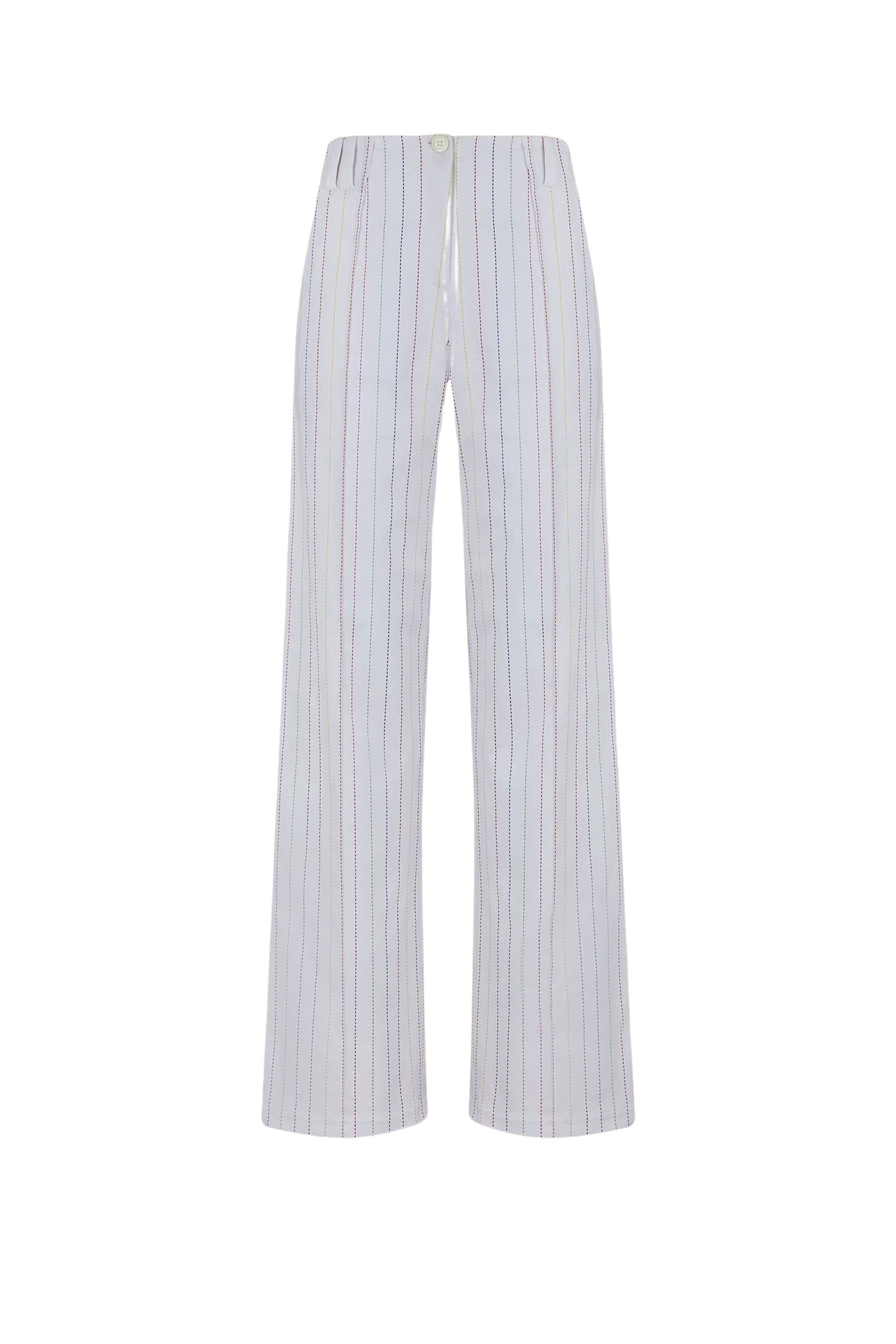 Pantalon droit rayé - Blanc